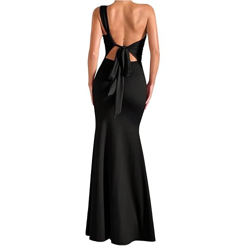Verdusa Women's One Shoulder Maxi Formal Dresses Tie Backless Wedding Guest Dress Elegant Festival Date Night Outfits
