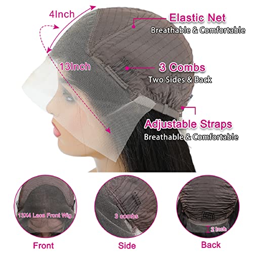 Bungiol ST-30 Inch Lace Front Wig Straight Lace Frontal Wigs Pre Plucked With Baby Hair 180% Density 13X4 Brazilian Virgin Human Hair Wigs For Black Women Natural Black Color thumb #3