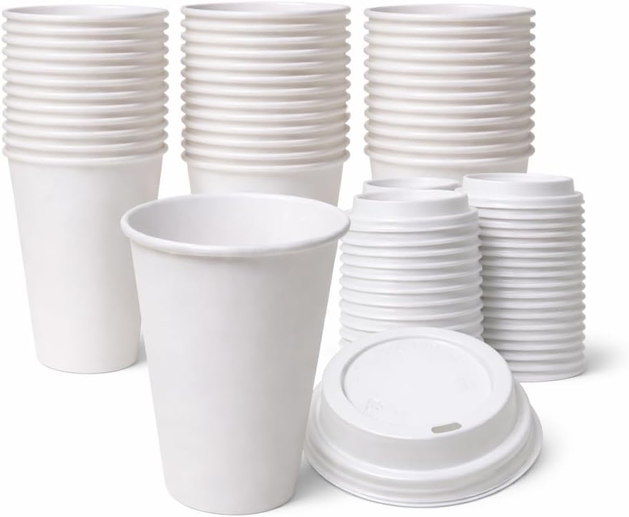Sierra 12oz Paper Hot Cup Kit, 1,000 White Cups & 1,000 White Lids