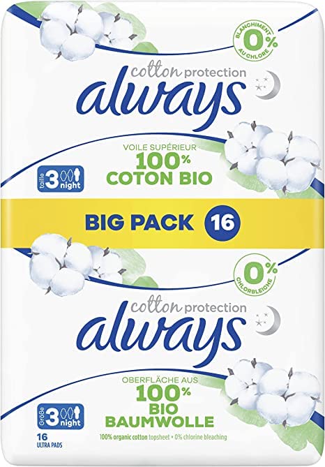 always Ultra Binde Cotton Protection Night ze skrzydłami Big Pack 16