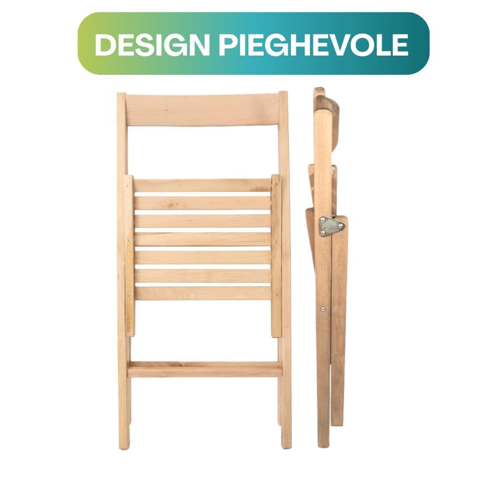 PALUPLUS Set Tavolo Pieghevole con 2 Sedie in Legno di Faggio color Naturale, Misura Tavolino 80x60x72 cm, Sedie Richiudibili con comoda seduta, Arredo per Terrazzo, Esterno -269C/696C-17