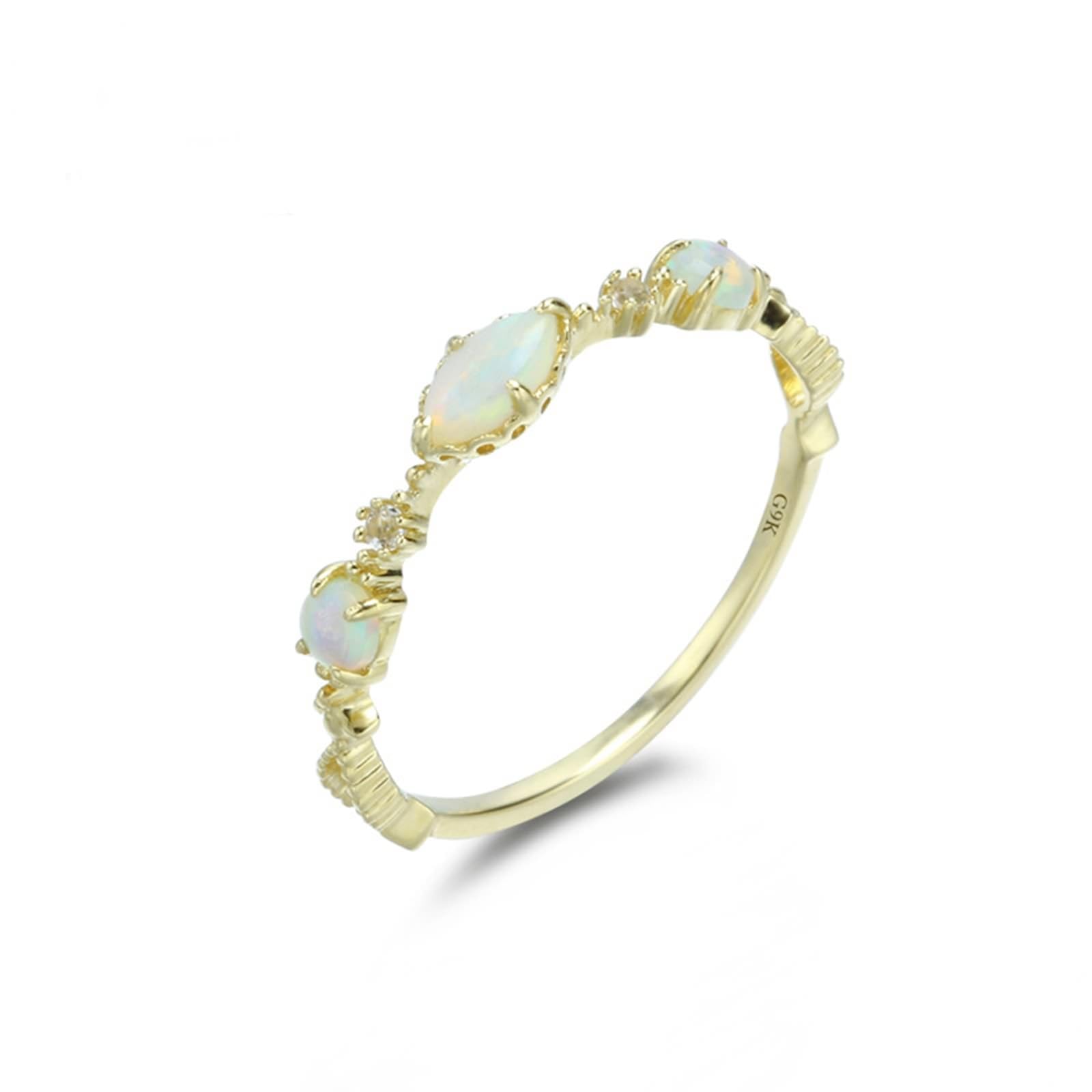 AmDxD Bague de mariage en or jaune 750 avec opale marquise en or 18 carats