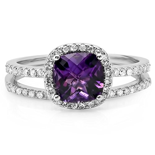 Dazzlingrock Collection 10K Solid Gold 7mm Cushion Cut Amethyst & Round White Diamond Halo Wedding Ring Set3
