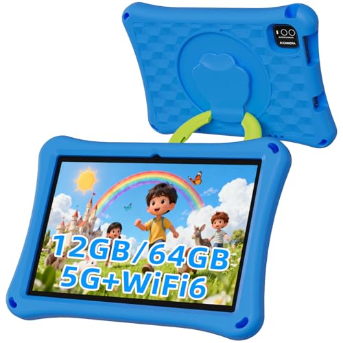 Image of Kids Tablet, 10.1 inch Android Tablet, 12GB+64GB, 1TB Expandable, 5G WiFi 6, BT 5.0, Quad-Core, 6000mAh, Dual Camera, AWAWA Parental Control Mode, Blue Light Eye Protection Screen with Case.