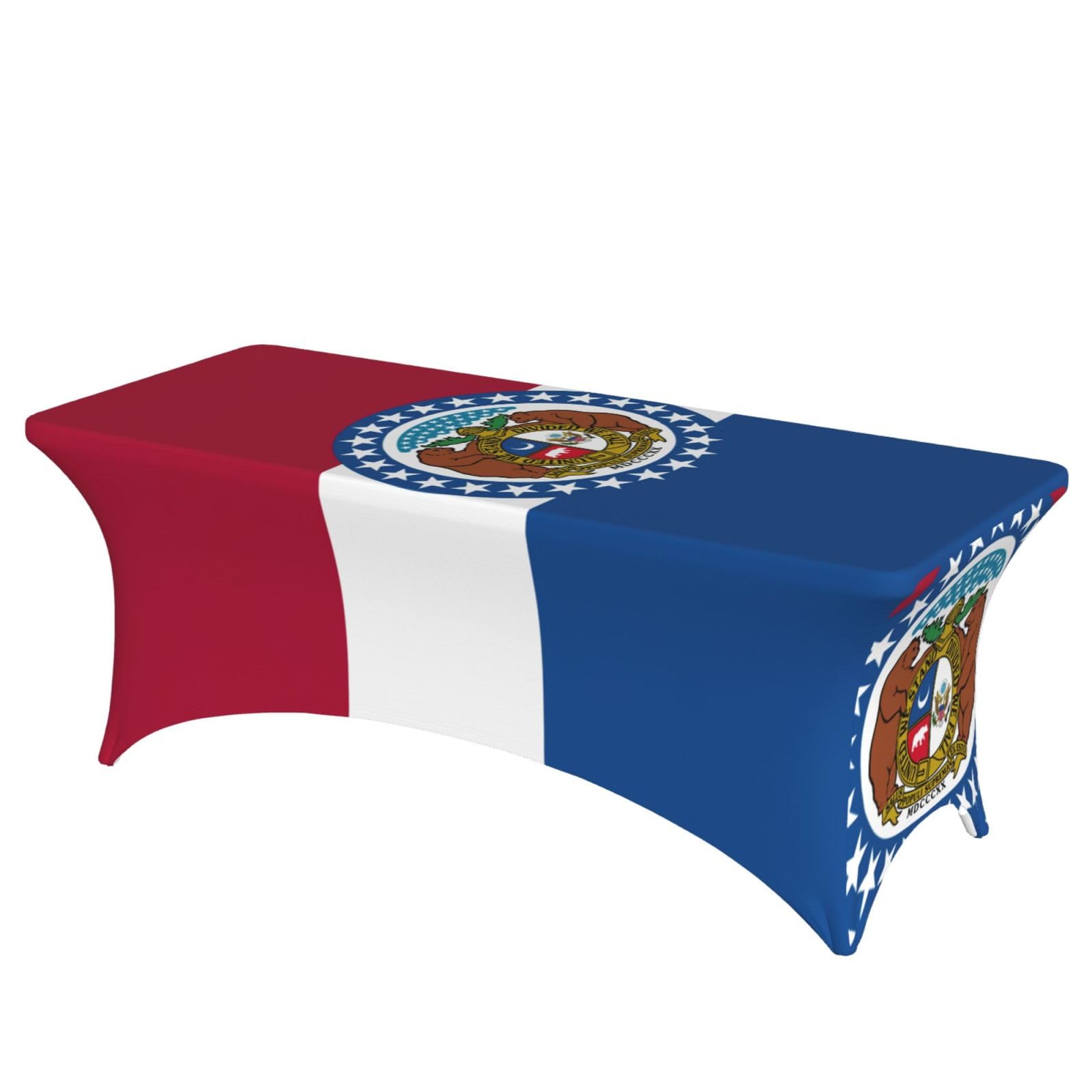 AYYQWE Missouri State Flag Print Elastic Rectangular Tablecloth For Banquet Outdoor Picnics Office Table Cover