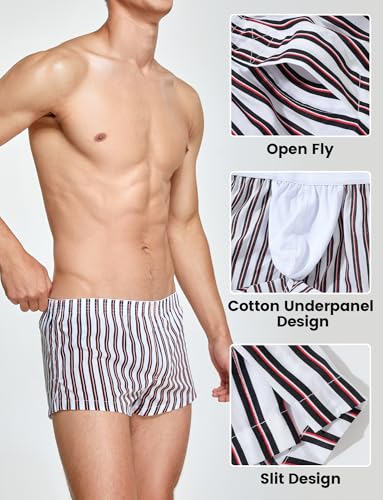 SEAUR Men's Cotton Low Rise Boxer Shorts Stripe Printed Trunks Underwear Comfortable Lounge Pajamas Shorts3