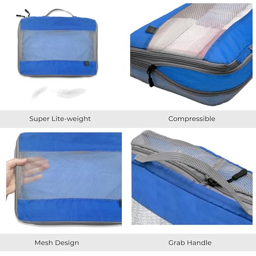 Lewis N. Clark ElectroLight Expandable Compression-Packing Cube + Travel Organizer for Luggage, Suitcase or Carry On with Smart Design Grab Handle & Breathable Mesh, 2-Pack (1 Med, 1 Lrg), Dark Blue2
