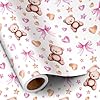 RUSPEPA Bear Bow Wrapping Paper Roll for Baby Girl, Mini Roll, Pink Bear with Heart, Bow and Star Gift Wrap Paper for Baby Shower, Birthday and Special Occasions, 17 Inches x 16.4 Feet
