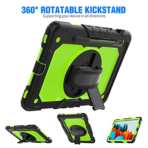 Timecity Samsung Galaxy Tab S7/ S8 Case 11 Inch 2020/2022, Sm-X700/ T870 Protection Case With Screen Protector, Swivel Stand, Hand Strap And Shoulder Strap S Pen Holder For Everyday Use - Green #TOP3