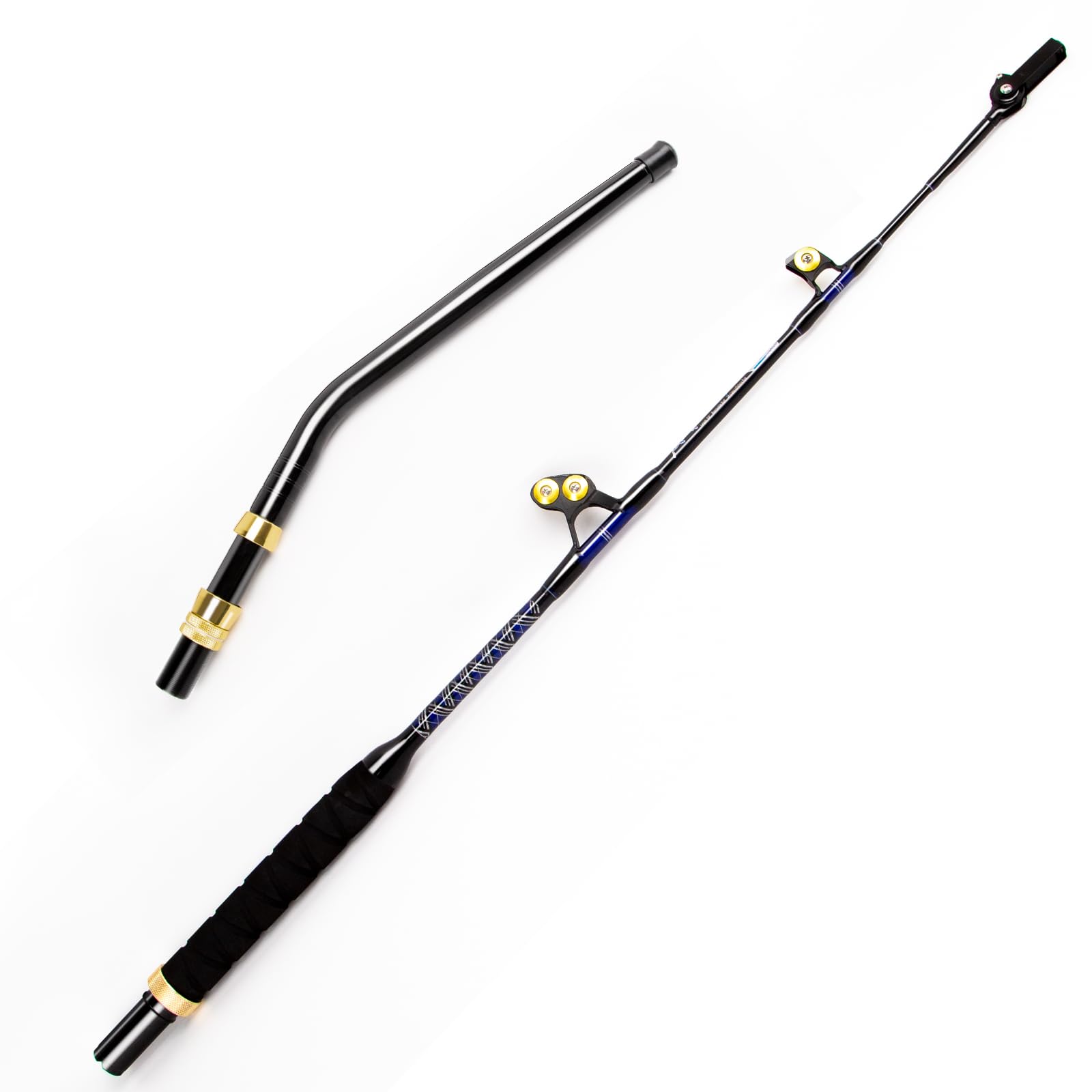 Topline Tackle 2-Piece Bent Butt Fishing Rod for Saltwater, Offshore Heavy Duty Rod, Conventional Boat Fishing Pole with Swivel Tip (Blue-130lbs-5’-2+1)