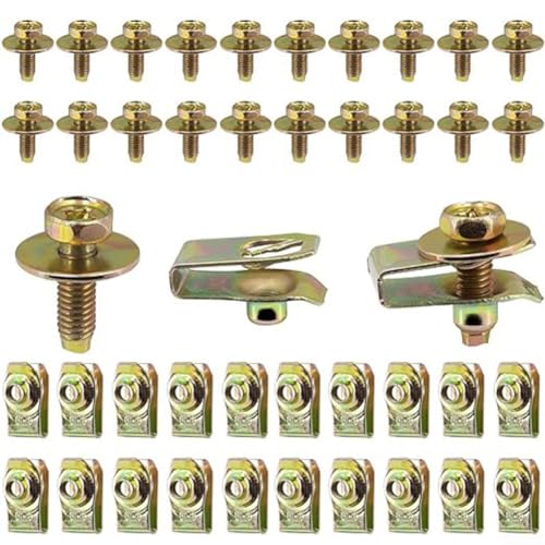 Lot de 20 écrous en U en métal galvanisé, fixation de capot pour collier de serrage de boulon de pare-chocs, vis anti-vibration pour fixation rapide du panneau de carrosserie (pas de clé nécessaire)
