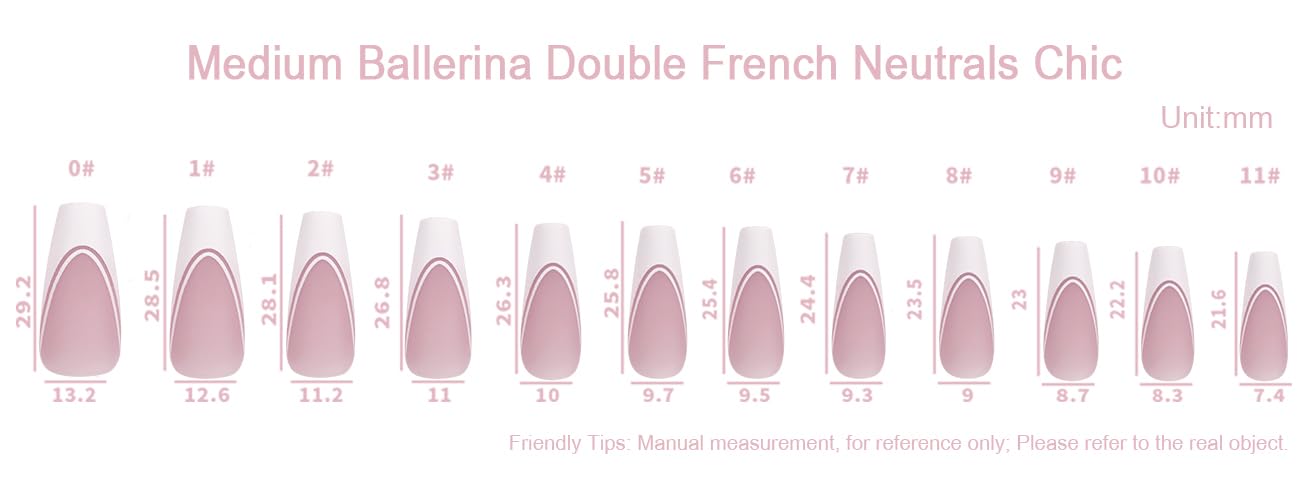 Allkem Soft Gel Nail Tips - Medium Long Ballerina Nail Extensions Kit - 12 Sizes Full Cover Nails - Double French (240 Pieces)