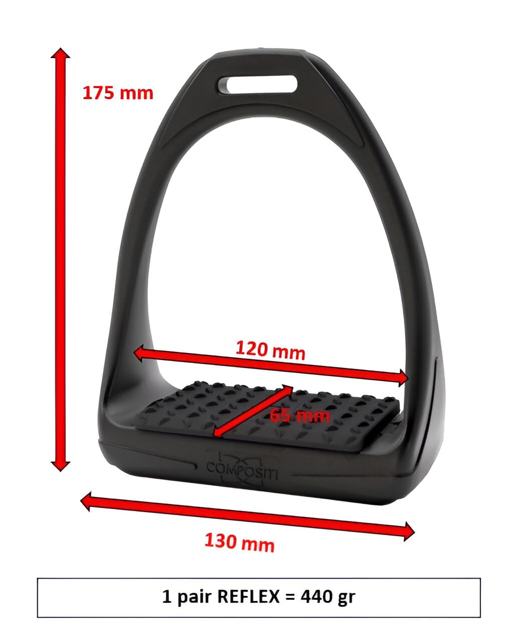 COMPOSITI Reflex RIGID Étriers d'équitation cheval adulte Noir Semelle large antidérapante Amortisseur chocs Haute résistance