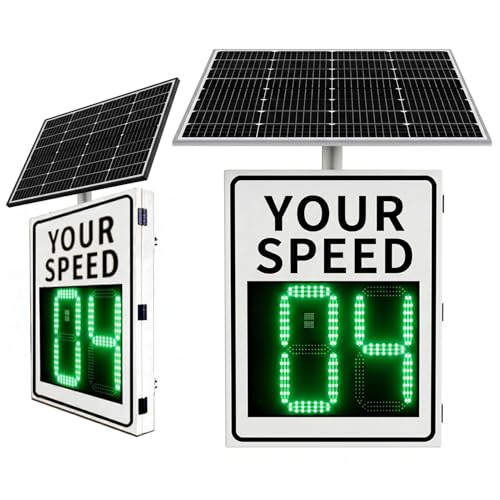 Solar Powered Radar Feedback Sign, Flashing Speed Limit Indicator, Radar Speed Display Signs with Accessories, Applicable to Highways Speed-Limited Roads (35x24inch)