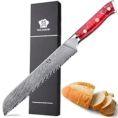 Silver Damascus steel feather pattern Blade, Red Resin Handle