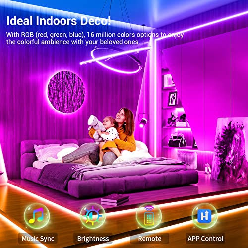 IKERY LED Strip Light, 30M LED Light Strip with 44-Keys Remote App Controlled, Music Sync RGB 5050 LEDs Colour Changing LED Ceiling Lights for Bedroom, Party, Kitchen DIY Deco (15M x 2 Rolls)