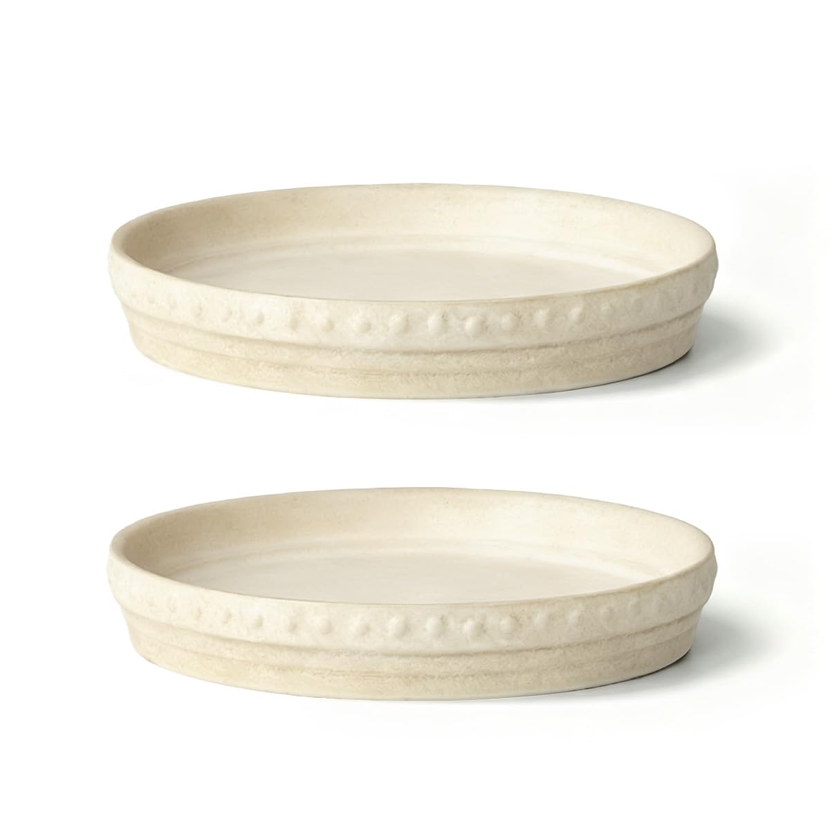 YBX 20,3 cm Pflanzen-Untersetzer, Premium-Terrakotta-Untersetzer, rund, Keramik, 2 Stück (Beigeweiß)