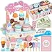 Dreamon Wooden Ice Cream Set for Kids, Wooden Role Play Ice Cream Shop Play Food Kitchen Toys Imaginative Play Toys Gift 3 year old Girls Boys (48 PCS Ice Cream Cart)