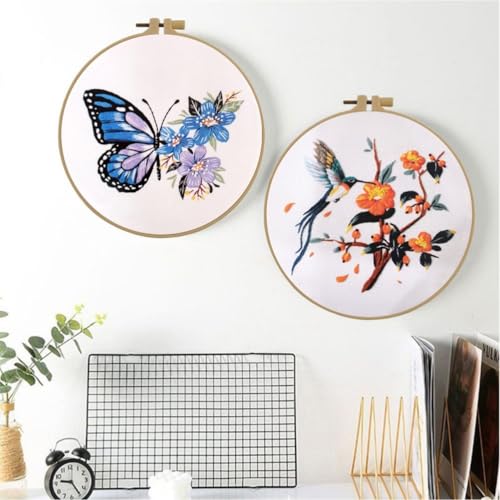 Image of Esffaci Embroidery Starter Kit for Adult Beginner with Hummingbird Flowers Pattern Hand Embroidery Set with Embroidery Cloth Hoop Needle Threader Embroidery Floss and Instruction