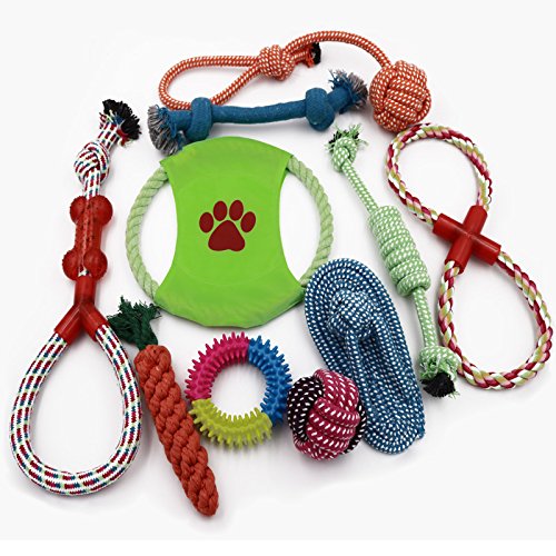 COMKUDI Kamidi 10 Pack Pet Dog Toys Set Ball Rope And Assorted Puppy Best Chew Teething Toys Set For Small to Medium Dogs