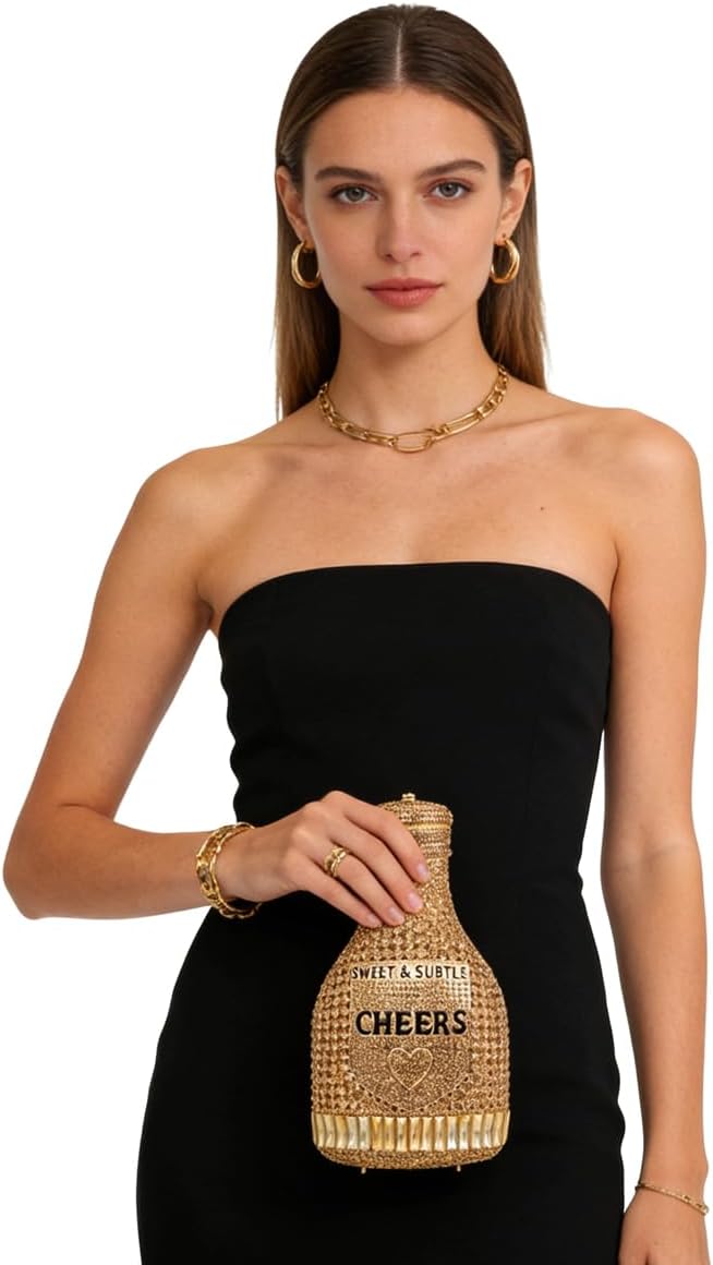 Women Champagne Bottle Rhinestone Clutch Unique Evening Bag Crystal Dinner Handbag Bride Purse for Party Cocktail - Image 2