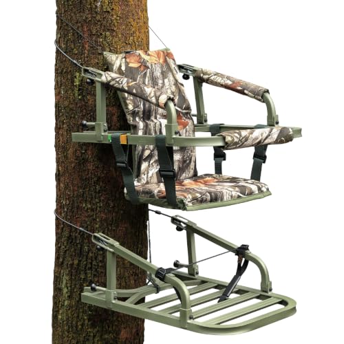Image of Kalkal Climbing Tree Stand, Foldable Treestand for Deer Hunting with Tree Stand Harness and Camo Thickened Seat Cushion, Comfortable & Portable Climber hunting gear
