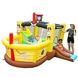 Doctor Dolphin Bounce House Inflatable Slide with Obstacles - Blower - Pirate Ship Theme - Ball Pit - Basketball Hoop, Inflatable Bouncers for Toddlers Kids Outdoor or Indoor, Wet and Dry