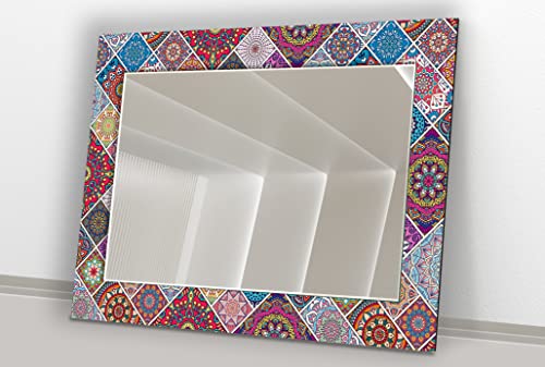 My Photostation.com Espejo de vidrio templado de 27.5 x 43 pulgadas (vertical), espejo de pared grande, espejo estético, decoración única, espejo de pared irregular, espejo asimétrico rosa étnico