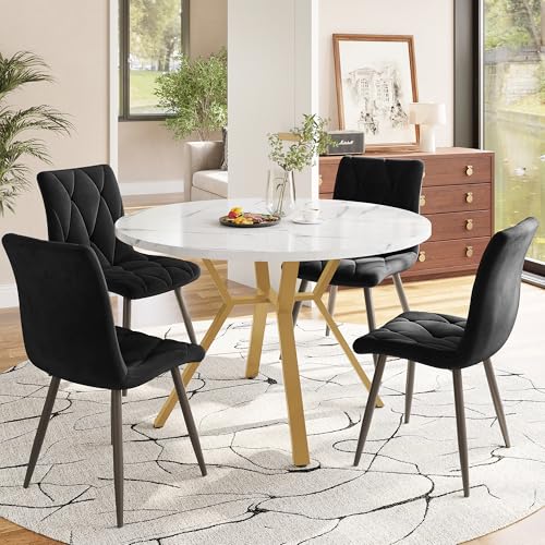 Merax Elegant Modern Round Dining Table with Luxurious Gold Metal Frame, Exquisite Marble Veneer Top, Multi-functional and Space-Saving Design Perfect for Dining, Coffee, or Side Table, 100x100x75cm - Image 8