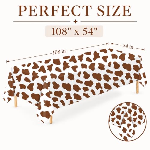 Image of 6 Pack Brown Cow Print Plastic Tablecloths, 54 x 108 Inch Table Covers