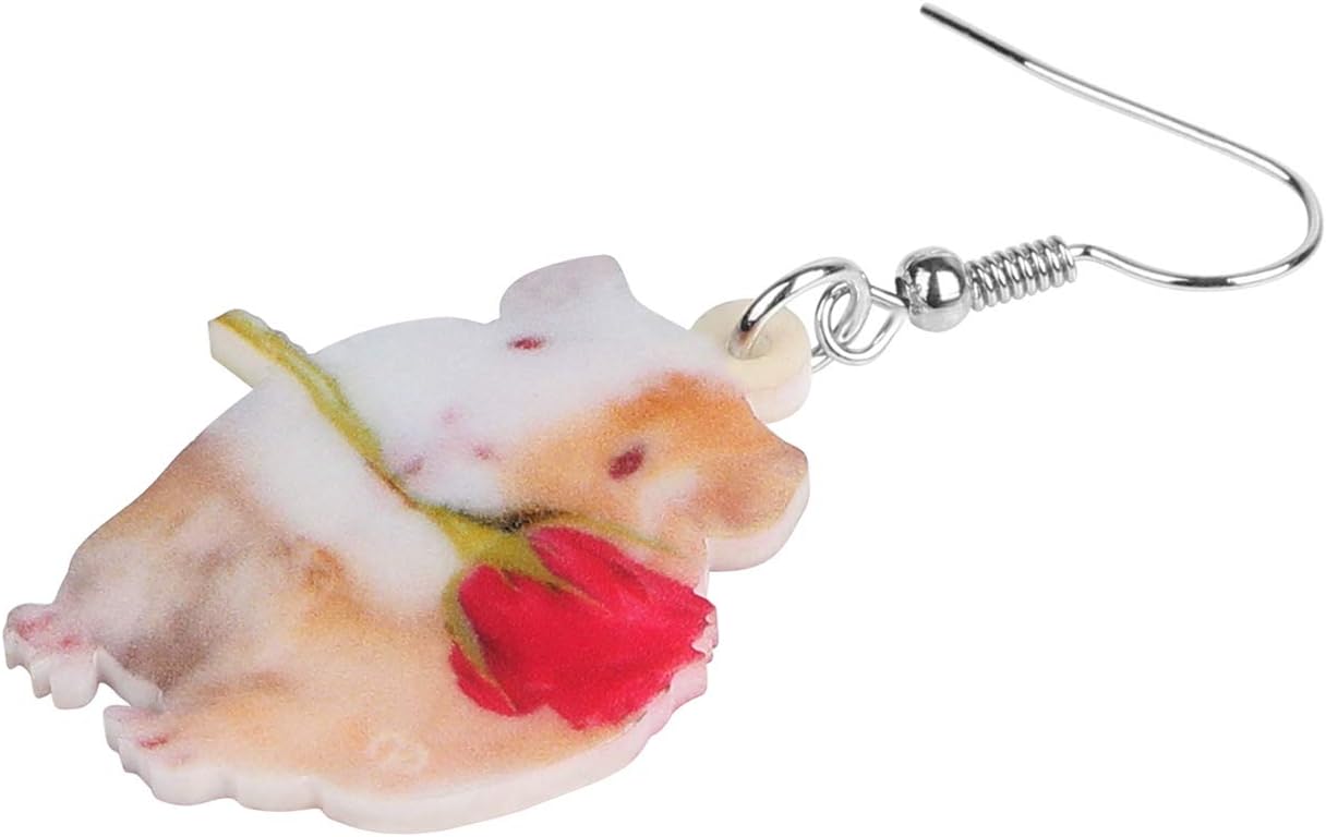 DOWAY Acrylic Red Rose Hamster Earrings Dangle Dorp Pet Gifts Dainty Accessories (Beige)