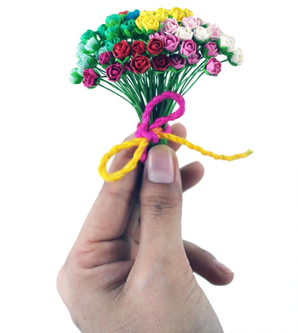 Handmade 100 pcs Tiny Rose Artificial Mulberry Paper Rose Flower Wedding Scrapbook DIY Craft Scrapbook Scrapbooking Bouquet Craft Stem Artificial Flowers Artificial Roses (Mixed 10 Colors)