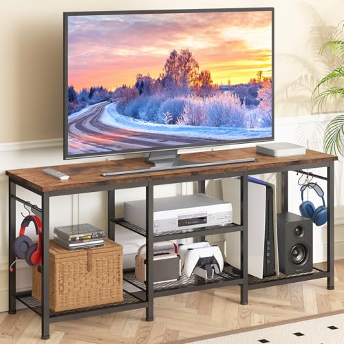 YGEOMER 55 Inch TV Stand for Bedroom, Entertainment Center for Living Room, Rustic Brown