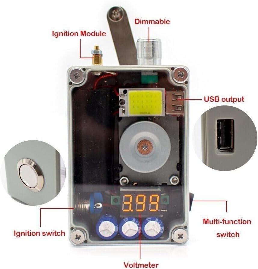 Portable Outdoor Handheld Generator for Lighting and Ignition USB Charging Emergency Camping Equipment Outdoor Components Hand Crank for 2 Minutes to Ignite