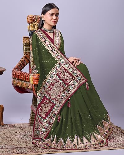 Image of Jaanvi fashion Women's Pasapalli Design Sambalpuri Silk Saree with Swarovski Work & Blouse Piece