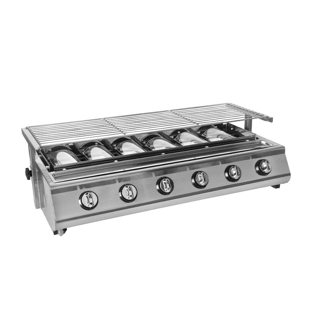 6-palnikowy przenośny grill gazowy – grill stołowy LPG na zewnątrz z nieprzywierającą tacą do pieczenia na kemping, grille tylne i podwórkowe