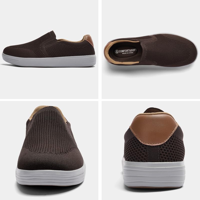 Puxowe Men's Casual Slip On Walking Shoes Mesh Loafer Fashion Sneakers Size 7.5 US Brown-Deep Gray2