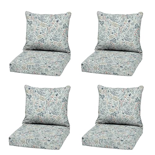 Image of Arden Outdoor Deep Seat Cushion Set, 4-Pack, 22x24, Pistachio Botanical | Sofa, Couch, Conversation Set, Weather-Proof, Rain-Proof, Fade Resistant for Chair, Mold and Mildew Resistant