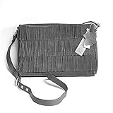 praktischer Magnet-Druckknopf PIECES Damen Leder Tasche, Fransentasche, Schultertasche,Umhängetasche Fransen echt. Wildleder (Grau)