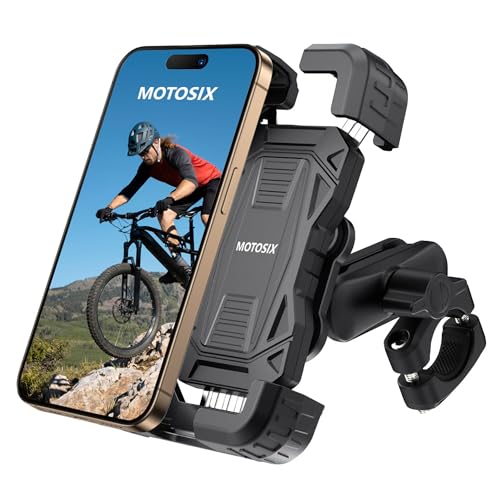 MOTOSIX Soporte Móvil Moto Antivibración,ANTIRROBO, Brazo Metálico Extensible 360º.Soporte Móvil Bicicleta Bici Patinete electrico, Motocicleta. Teléfonos de 4,7-7,2'' Todo Tipo de Manillar