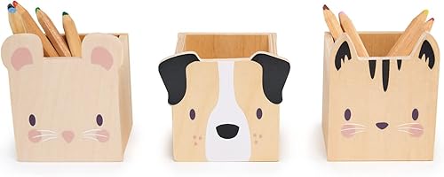 Miniatura 3 de Tender Leaf Toys - Portalápices para mascotas - 3 organizadores de escritorio de madera con temática de animales - Almacenamiento divertido y