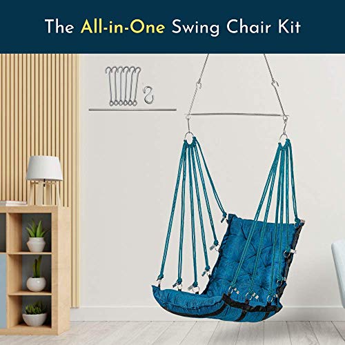 Image of Swingzy Soft Leather Velvet Hanging Swing Chair /Swing for Adult /Swing for Indoor & Outdoor /Swing Chair for Adults for Home, 200 Kgs Weight Capacity (Blue, Free Hanging Accessories, Cotton)