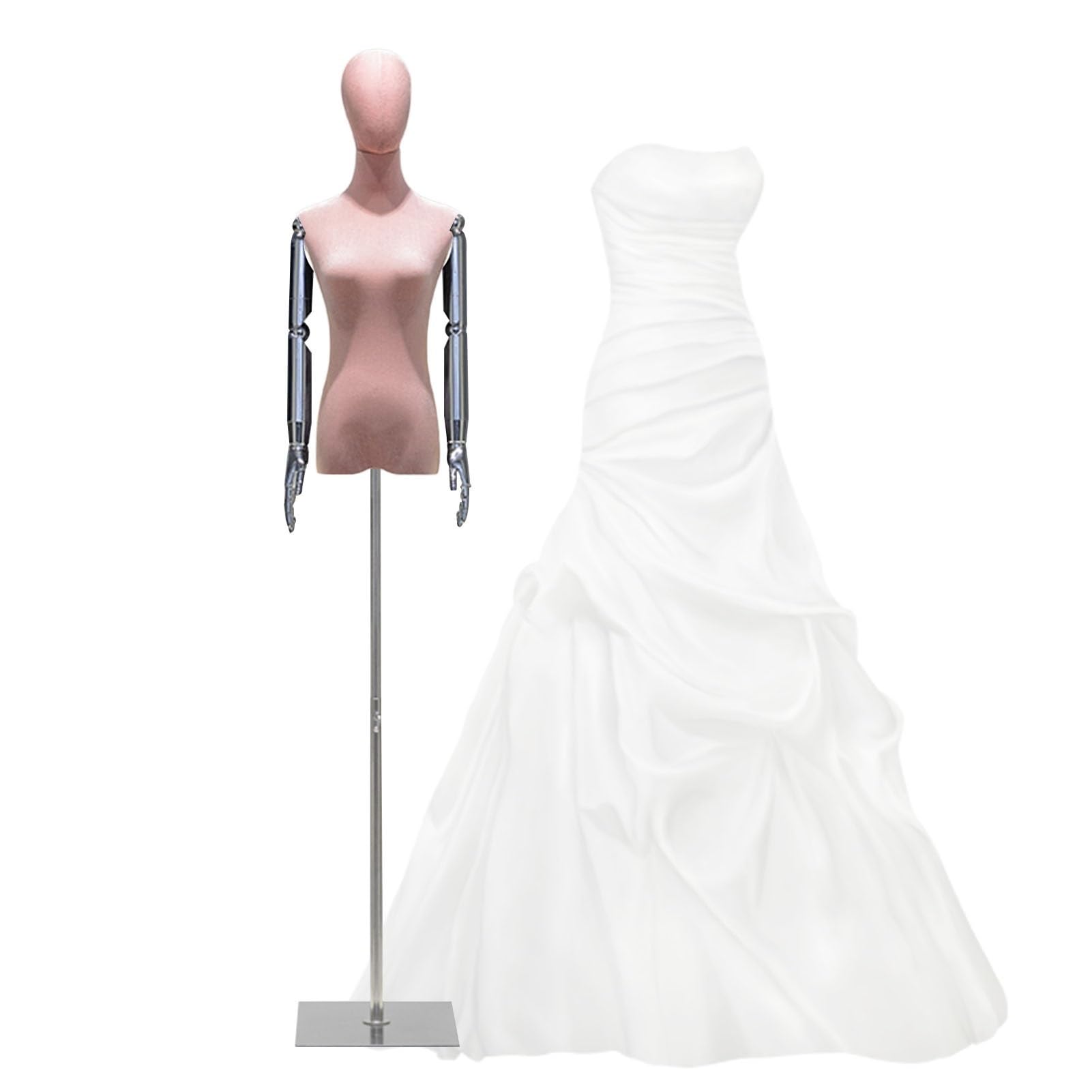 Maniqui Costura Mujer Maniquí Torso Femenino, Ajustable 53-77 In Maniquí de Pie Femenino con Base Cuadrada, Coser Tronco Mostrar Joyas Femeninas(J,S-Small)