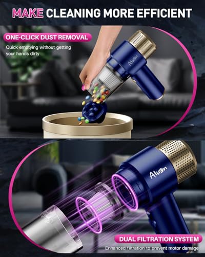 Image of Aluan 4-in-1 Portable Vacuum Cleaner for Car Use, 15000PA Strong Suction Handheld Vacuum for Car and Home, Inflator and Air Bleed Function, Vacuum for Keyboard, Pet Hair, Car Detailing (Blue)