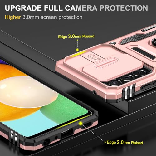 Image of Vaku Luxos Aegis Armor Slide TPU Back Cover Case for Samsung Galaxy A53 5G with Magnetic Ring Holder Kickstand Camera Screen Protector- Pink