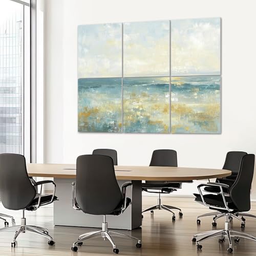 6 Pack de Paneles Acústicos Artísticos Absorbentes de Sonido Azul Gold Coast Seascape Abstracto Horizonte Línea Océano Cielo Reflejado Paneles Decorativos para Pared con Auto Adhesivo para Estudios de Grabación Oficina 72"x48" miniatura 7