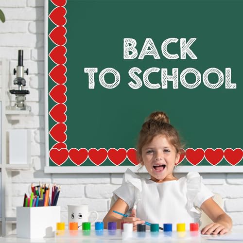 Image of Whaline 65.6 Ft Back to School Bulletin Board Border Heart Trim Borders Non-Stick Red Paper Border Roll for First Day of School Classroom Chalkboard Decoration