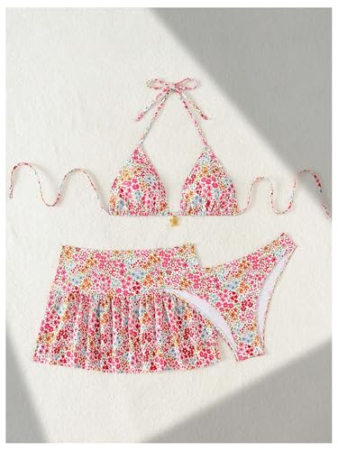 Milumia Women's 3 Piece Bikini Set Halter String Triangle Swimsuit with Beach Skirts4