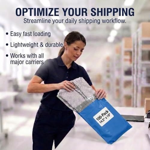 Image of BOX USA Shipping Bags 10 x 13 (100-Pack) Blue - Heavy Duty Self-Adhesive Envelope Poly Mailers for Packing
