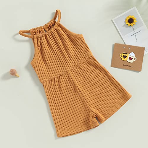 Xiaodriceee Toddler Baby Girl Summer Overalls Shorts Sling Strap Ribbed Solid Color Jumpsuit Romper Pants Casual Clothes (Ginger,3 Years) #TOP3
